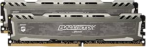 Crucial Ballistix Sport LT BLS2K8G4D32AESBK 3200 MHz, DDR4, DRAM, Desktop Gaming Memory Kit, 16 GB (8 GB x 2), CL16, Grey