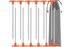 TAIXING 12 Pièces Piquets de Tente Métalliques - Sardines Robustes en Acier Galvanisé avec Sac de Transport, Piquet de Tente pour Sol Dur Camping Tarps Tentes et Équipements Extérieurs(Orange, 20 cm)