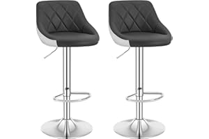 WOLTU Bar Stools Set of 2, Swivel Barstools Height Adjustable Breakfast Bar Stool with Back, PU Leather Upholstered Kitchen Counter Stools, Grey+White, BH30grw-2-UK