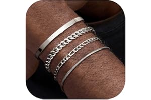 MILACOLATO 4Pcs Pulseras Hombres Plata Pulsera Acero Inoxidable para Hombres Niños Brazalete Brazalete de Eslabones de Serpiente Figaro Cadena Pulseras Regalos para Él Novios Marido 19/21CM