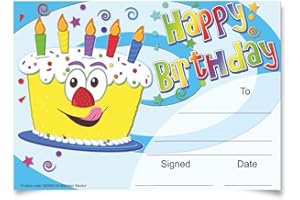 STICKER STOCKER 30 Happy Birthday Cake themed award Certificates for school teachers, A5 card
