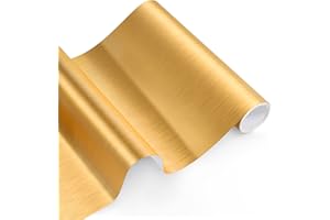 ZJTAPE Trwały Winyl Samoprzylepny - 30,5 x 153 cm Szczotkowane Złota Ploter Holograficzna Folia Winylowa, Złota Metaliczna Folia do Plotera, dekoracje imprezowe, Naklejki.