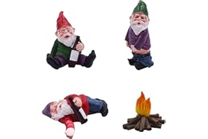 xlwen Nain de Jardin,4 Pièces Gnomes Figurine, Résine Miniature Statue,Utilisé pour Le Jardin Conte de Fées, la Décoration Pelouse, la Décoration Intérieure ou Extérieure et Cadeau