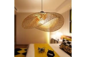 COOYO Suspension E27 Lustre Lumière Pendentif Vintage Rétro Lampe Pendentif Industriel Bambou Rotin Naturel Suspendu Tissé Lampes Suspension Réglable Hauteur Manger Bureau Salon Café Salle Lampe,100cm