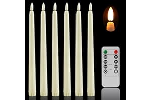 MI CASA LED Flameless Taper Candles Flickering Set of 6 with 10-Key Remote, Battery Operated Ivory Electric LED Candle Lights 11 Inch 3D Wick Light Window Candles for Home Christmas Wedding Decor