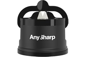 AnySharp Afilador de Cuchillos, Seguridad sin Manos, Ventosa, Afila con Seguridad Todos los Cuchillos de Cocina, Ideal para Acero Endurecido y Dentados, Compacto, Negro