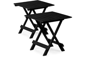 Deuba 2X Mesas de Jardín Plegables Adige 45x43x50cm Negro Mesita Auxiliar de Plástico Mesas Balcón Camping