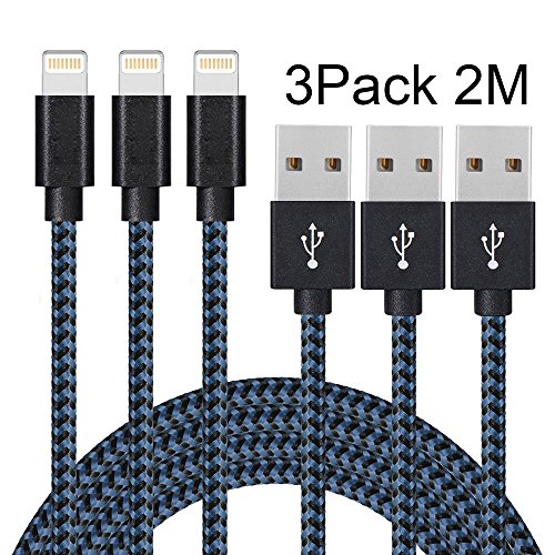 [Pack de 3]Câble iPhone 2M/6FT,Vanzon Câble Lightning vers USB de Nylon Tressé Connecteur en Aluminium Chargeur iPhone pour Apple iPhone 7/7 Plus/6S/6S Plus/6/6 Plus/5/5S/5C/SE,iPad Pro/Air/mini,iPod 