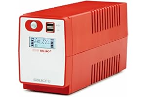 Salicru SPS Soho+ SAI Line-Interactive 650 VA con Doble Cargador USB Fuente de Alimentación Continua (UPs) (650 Va, 360 W, 162 V, 290 V, 50/60, C13 Acoplador), Rojo/Blanco