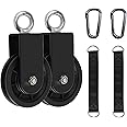 LFJ Gym Pulley System with Hanging Strap Carabiner, Fitness Swivel Pulley Wheel for DIY Home LAT Pulldown and Lift Cable Machine, 2Pcs