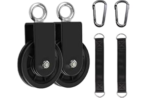 LFJ Rolka zwrotna, linka stalowa z pasem huśtawkowym, karabińczyk, wciągnik do butelek, DIY, lina, 90 mm, rolka linowa z uchwytem mocującym U (2 sztuki)