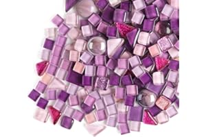 ANKTILY 200g Piastrelle Mosaico Vetro di Cristallo, Colori Misti Irregolari Tessere Mosaico Piccoli Pezzi di Vetro, Piastrelle Assortite per ​Lavori Artigianali,Decorazioni(Viola)