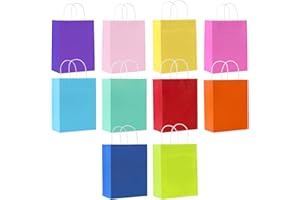 SHUBEIEUMI 10 Pezzi Sacchetti Carta con Manici, 15 X 8 X 21 cm Colorati Borse Carta Kraft Sacchetti da Regalo, per Bambini, Feste, Compleanni, Matrimoni, Baby Shower
