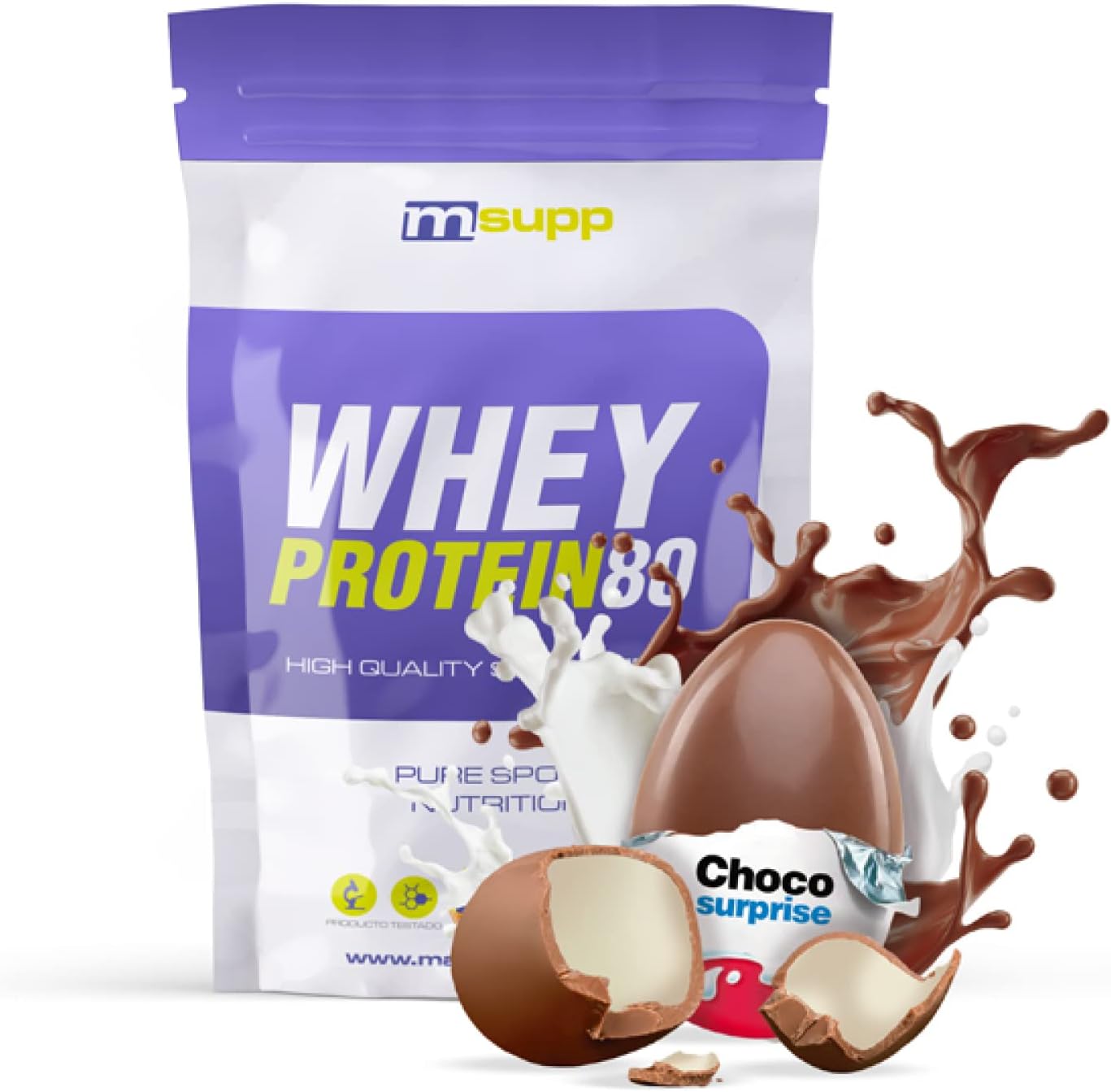 MASmusculo - Whey Protein80-500 g - Choco Surprise - Suplemento Deportivo Puro de Calidad - Proteína Whey - Con Lacprodan de Arla y Suero de Leche - Ayuda a Aumentar la Masa Muscular