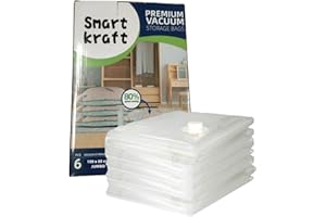 SMART KRAFT 6 PACK 100 X 80 CM JUMBO (EXTRA LARGE) VACUUM STORAGE BAGS FOR CLOTHES, DUVETS, BEDDING, PILLOW, TRAVELING WITH DOUBLE ZIP SEAL VACUUM BAGS FOR CLOTHES