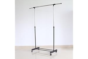 KEVO Portant à vêtements,Portant Hauteur et Largeur Réglables avec Roulettes, penderie Double sur roulettes vestiaire Mobile avec Barres de Hauteur réglable et Une Tablette de Rangement (1 coup)