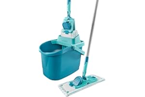 Leifheit Set PowerClean M, Balai serpillère et Seau essoreur ménageant Le Dos, kit avec Housse serpillière Micro Duo pour Un Nettoyage en Profondeur, mécanisme d'essorage Facile, Click-System