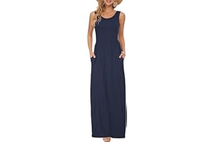 AUSELILY Summer Dresses for Women Casual Sleeveless Ladies Maxi Dress Long with Pockets