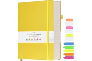 OFFIGIFT Carnet ligné universitaire grand format B5, 314 pages numérotées avec autocollants d'index, papier épais de 100 g/m², couverture rigide en cuir végétalien pour femmes, hommes, école, bureau