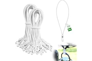 SUPAWAY Napinacz z elastyczną linką 25 cm i haczykiem Ø4 mm, 100 sztuk, biały wielofunkcyjny napinacz do plandek, namiotów, kempingów, przyczep
