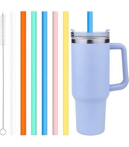 6 Stück Silikon-Strohhalme Für Stanley-Becher (20/30/40 Oz) – Inkl. Einhorn-Abdeckungen & Reinigungsbürsten | Wiederverwendbar & Spülmaschinenfest (Regenbogen)