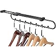 ATHGLOBAL 43Cm Long 1 Piece Closet Rail Top-Mounted Sliding Pull Out Wardrobe Clothes Hanger Rack with Beads for 43 Cm (17 inch) Deep Cabinet Metal Black