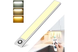 COTLEDL Under Cabinet Kitchen Lights,1Pack 72LEDs Magnetic Wardrobe Lights Motion Sensor,3 Color Temps Dimming,3000mAh Type-C Rechargeable,Cupboard Night Lights with Remote for Kitchen,Bedroom,Hallway