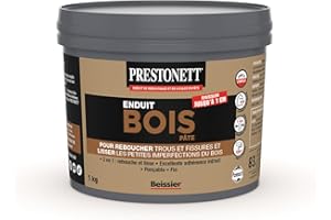 Enduit de Rebouchage et Lissage Bois 2 en 1 PRESTONETT BOIS en Pâte en Pot 1 KG pour Intérieur et Extérieur
