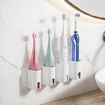 Toski Porta Spazzolino Elettrico 4 Pezzi, Portaspazzolino con Adesivo Autoadesivo Forte, Portaspazzolini da Parete Senza Foratura, Portaspazzolini Elettrico da Bagno, Bianco