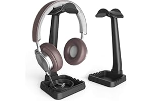 KLEARLOOK MAXIMIZED CLARITY! Headphone Stand,Headset Holder Stand Built in Cable Clip Organizer and Phone Holder,Universal Headset Mount Hook for All Gaming Headset Desktop Earphones-Black