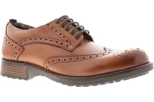 BANDWAGON Mens Lace-Ups Premium Leather Formal Shoes for Men with Brogue Detailing. Wing Tip Toe Mens Brown Shoes with TPR Outsole. Office Party Wedding Occasion Footwear