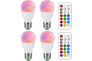 iLC LED Light Bulbs Colour Changing Dimmable 5W E27 Edison Screw A60 RGBW Lights, RGB White Coloured - Dual Memory - 12 Color Choices - Remote Controller Included (Pack of 4)