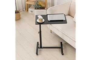 HUOLE Table d'appoint à roulettes, pour lit et canapé, Réglable en Hauteur, Plateau inclinable, Couleur Bois -60 * 34,5 * 58-90 cm (Noir)