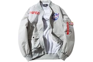 SSRSH Jacke Herren NASA MA-1 Militär Bomberjacke Langarm Frühling-Sommer Mantel Regenjacke Windbreaker Coole Jacke Streetwear mit Reißverschluss Fliegerjacke