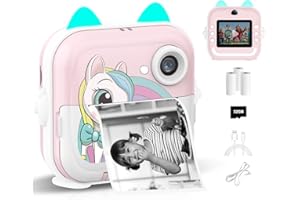 MISIRUN Macchina Fotografica Istantanea per Bambini,2,4 Pollici Digitale Fotocamera Instant Print 1080P HD Videocamera Obiettivo Fotocamera con 32GB Scheda e Carta Fotografica per Stampa，Regalo di Compleanno
