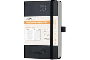 POPRUN Agenda de poche 2024 2025 Journalier Scolaire 16 x 10,5 cm, 1 Page par Jour d'Août 2024 à Juillet 2025 12 Mois, Couverture PU Cuir, Poche intérieure, Papier Certifié FSC® - Noir