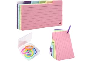 KODWIS Tarjetas Estudio, 150 Piezas Flashcards Tarjetas de Índice Hoja de Revisión con 7 Anillos de Encuadernación Flashcards Estudio para Tomar Notas Trabajo de Estudio 6 Colores 7,5x12,5cm
