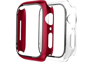 FENGYIYUDA Pack of 2 Cases Compatible with Apple Watch 41 mm with Scratch-Resistant Screen Protector Film, Ultra Thin Protective Case for iWatch Series 9/8/7, Red/Clear, 41 mm