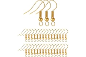 LONSVTTU 100 Pezzi Ganci per Orecchini Gancio Orecchini con Sfera in Filo e Bobina per Realizzare Gioielli Fai da Te 14K Placato in Oro