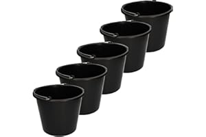 KOTARBAU® Jeu de 5 Seaux de Construction 5l Seau à plâtre Seau à mortier Seau à Ciment Seau à Eau Seau de Jardin Seau en Plastique Noir