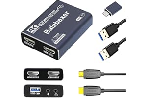 Balabaxer 4K-Audio-Video-Capture-Karte, USB 3.0 mit HDMI-Kabel, Full HD 1080p Aufnahmegerät für Videobearbeitung, Spielaufnahme, Online-Unterricht