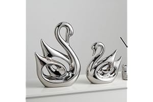 JXCBXJ Ceramic Statue,2 Pieces Swan Sculpture Decor,Creative Ceramic Decorative,Crafts Ornaments Home Decor,Memorial Gift for Parents, Suitable for Shelf, Bookself, TV Stand Decor(Silver swan)
