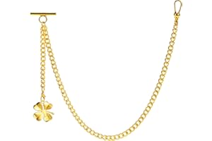 ZTA Albert Chain Pocket Watch Chain Vest Chain for Men Fob T Bar with Swivel Clasp with Four -leaf Grass Design Pendant Fob Charm