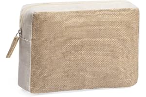 BLUECHOLON Kulturbeutel für Damen, mit Reißverschluss und Quaste, Kosmetiktasche, Reise-Make-up-Tasche, Rechteckige Jute-Baumwolle