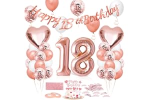 EPOKUS Luftballon 18. Geburtstag Roségold, Riesen Folienballon Zahl 18, Happy Birthday Folienballon 18, Ballon 18 Deko zum Geburtstag Frauen