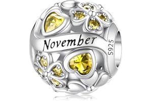 Aurevella avec Pierre de Naissance Trèfle à Quatre Feuilles Pendentif en Argent Sterling 925 Compatible avec les Bracelets et Colliers Européens, Cadeau D'anniversaire,Bijou pour Femme