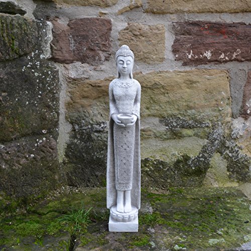Wunderschöner großer, schmaler Stein Buddha Mönch aus Steinguss, frostfest
