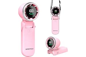 QSPORTPEAK Ventilatore Portatile a Mano,Mini Turbo Ventilatore Regolabile in Velocità(1-100),Batteria Ricaricabile da 4000mAh,Display Digitale,3 in 1 mano/scrivania/collo ventilatore,Viaggi/Campeggio- Rosa