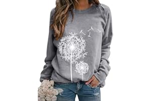 Dresswel Women Dandelion Print Sweatshirt Crew Neck Long Sleeve Tops Basic Jumper Tunic Blouse Shirts