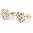 TOPGRILLZ Aretes Para Hombre 14K Gold Plated 925 Sterling Silver Iced out CZ Hypoallergenic Round Screw Back Stud Earrings for Men, Cubic Zirconia, Cubic Zirconia